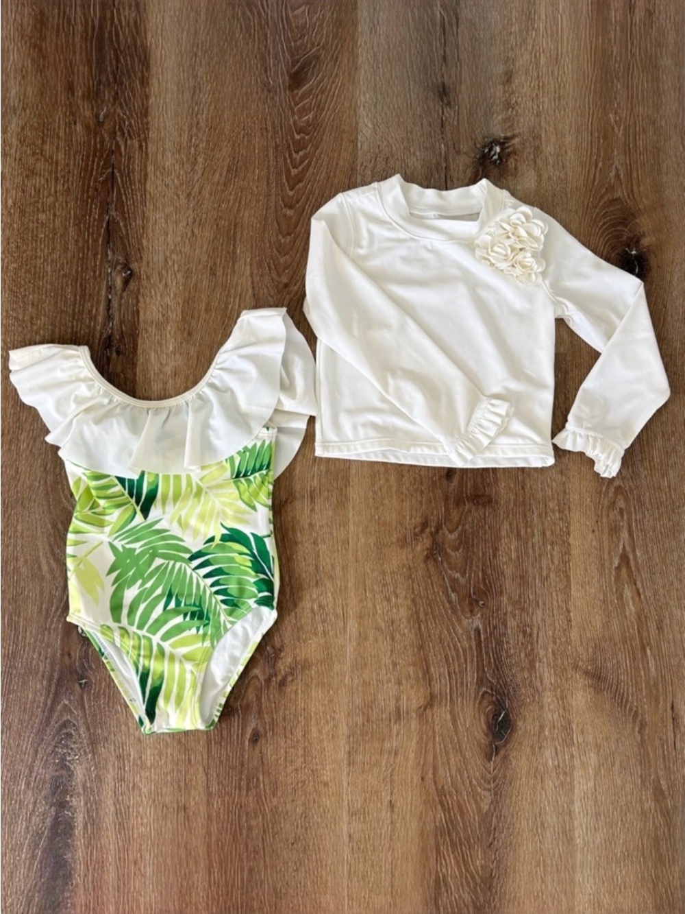 Janie and Jack Swim Bundle 2T Palm One-Piece & Flower Rash-guard| Vacay, Beach